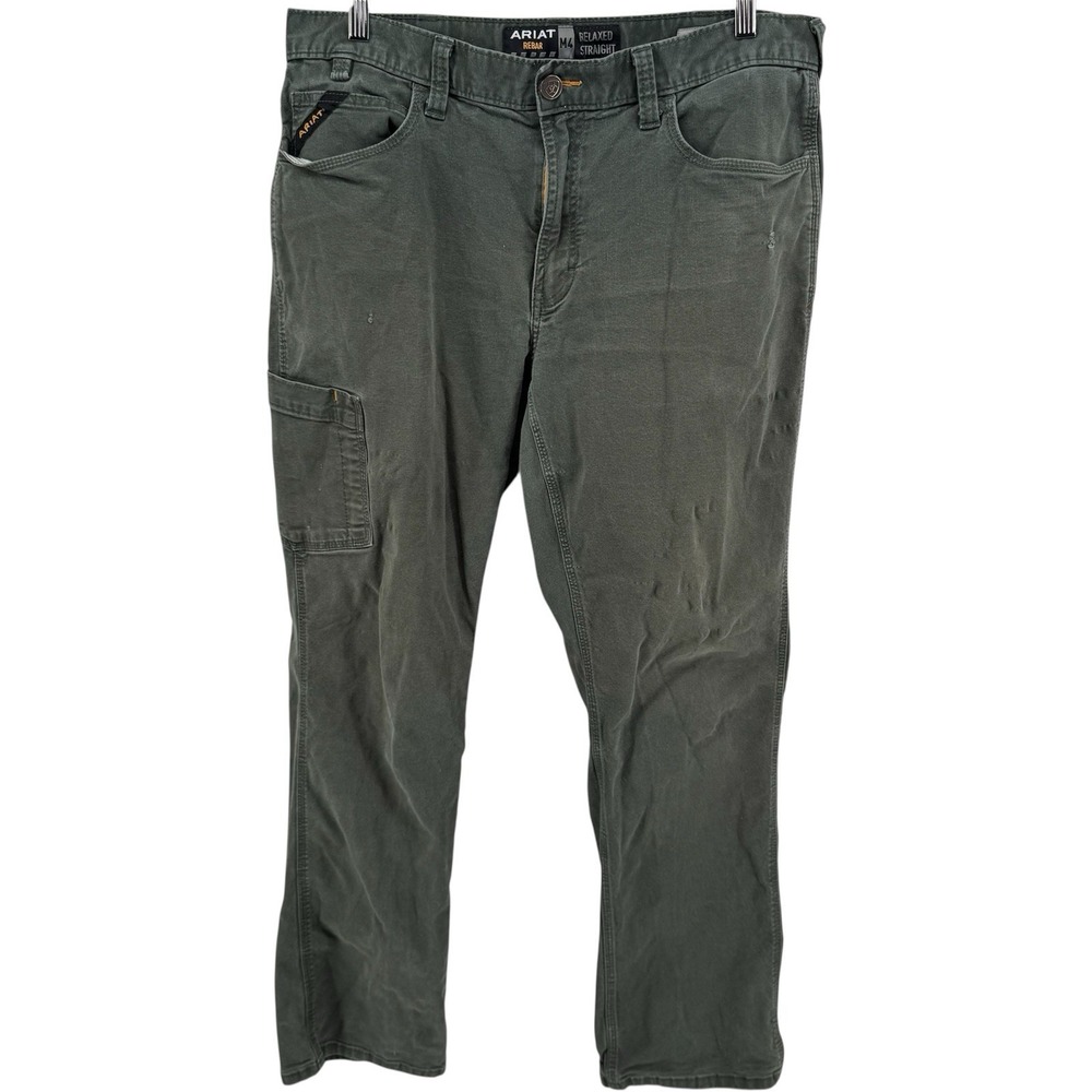 Ariat Pants Mens 35x34 Green Canvas Chino Rebar M4 Relaxed Straight Workwear